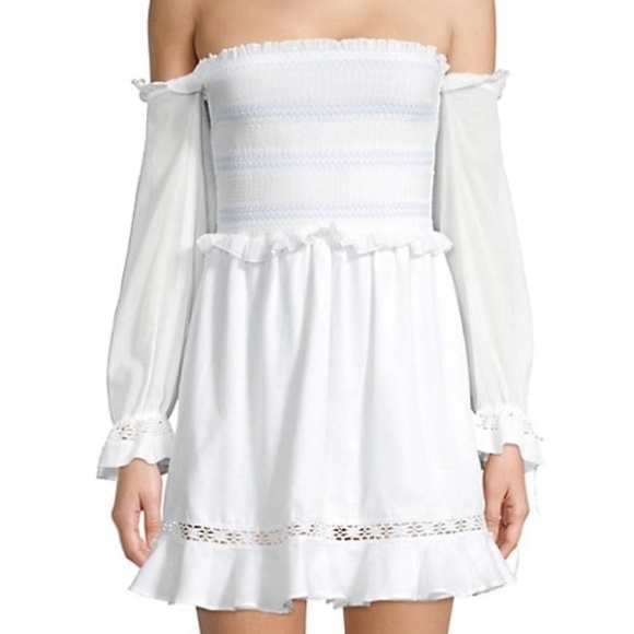 Kisuii Arcadia Off Shoulder Smocked Mini Dress Crochet Coverup Resort Vacation - Picture 1 of 16